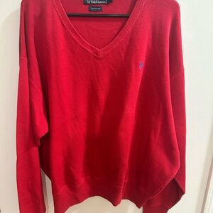 Polo by Ralph Lauren Men’s  XL Vibrant Red‎ Knit Vneck Pullover Sweater